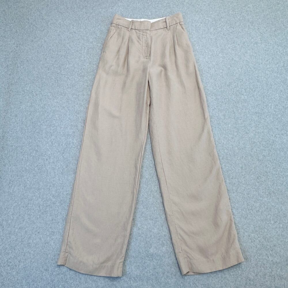 Aritzia Wilfred Effortless Pants WMNS 2 Beige Tencel Linen Wide Leg Quiet Luxury